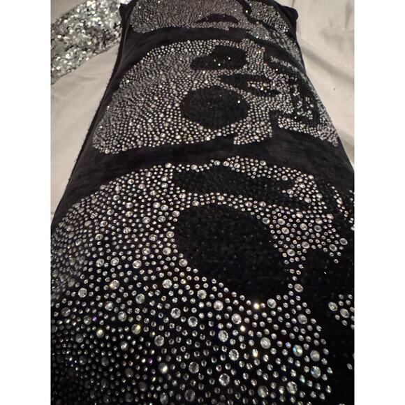 M. Magaschoni designer black velvet feather lumbar pillow accent/skulls bling - Picture 3 of 9
